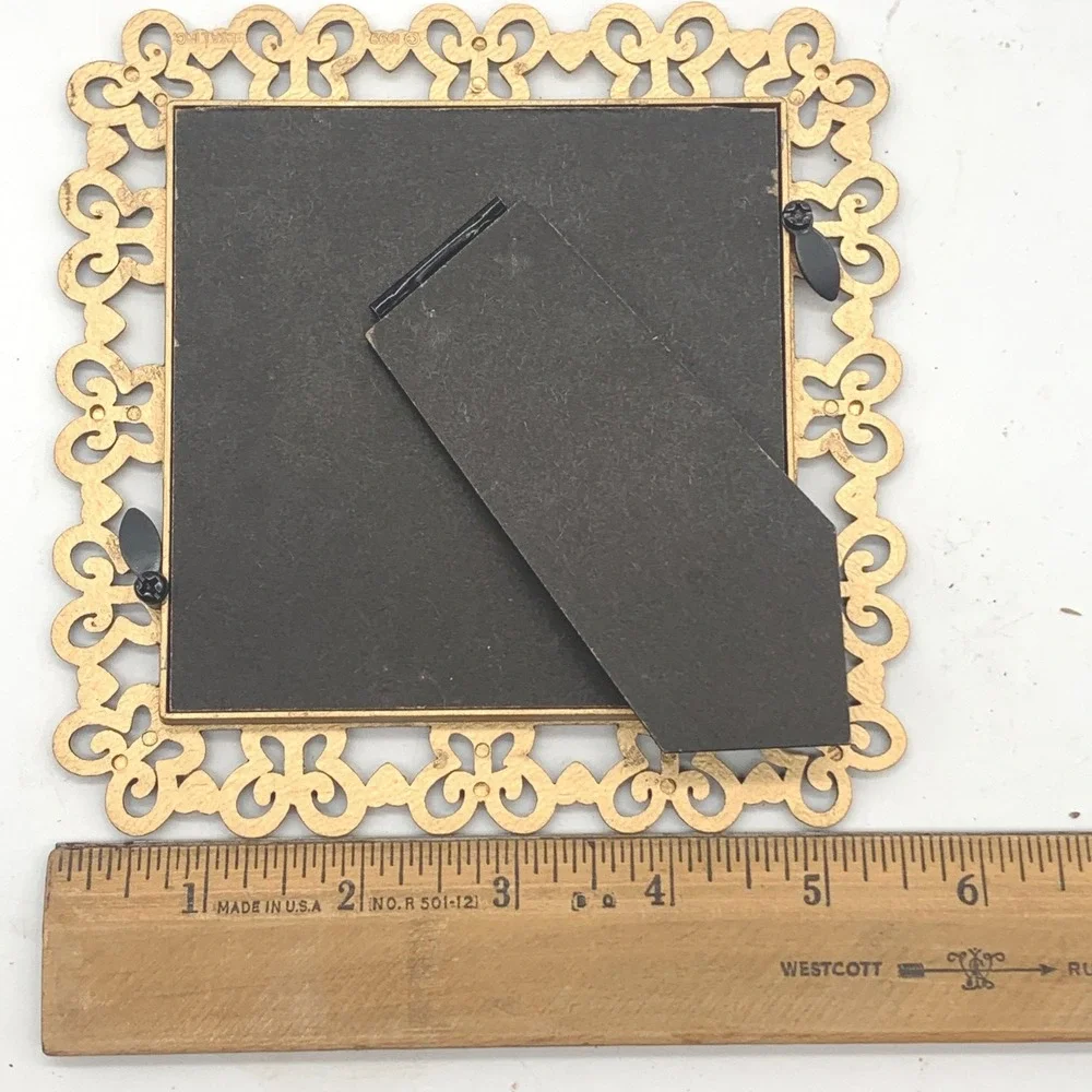 Elsa L.I.C. Picture Frame 4x4 Gold Butterfly Heart Ornate Metal Vintage 1999